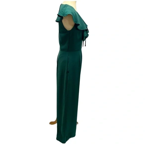 The Impeccable Pig Hunter Green Ruffle V Neck Wide Leg Jumpsuit Women’s Medium - Picture 5 of 10